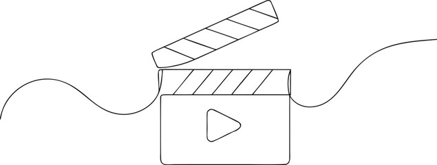 Obraz premium Open Clapperboard with Play Button Icon and Wavy Lines
