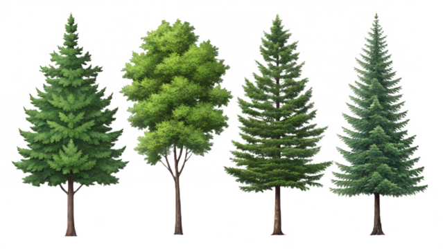 Collection of Four Different Green Trees Illustration