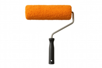 Orange paint roller tool for home renovation and diy projects, painting walls with texture, transparent background
