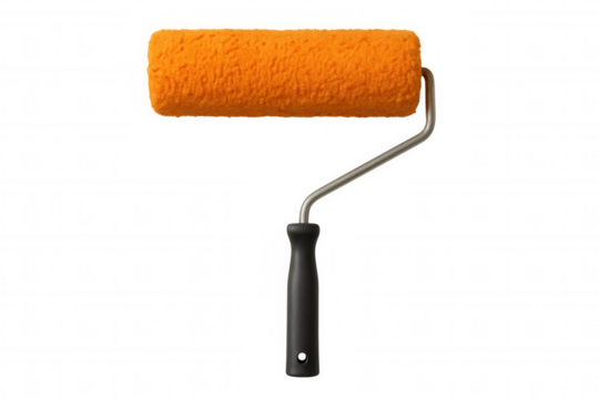 Orange paint roller tool for home renovation and diy projects, painting walls with texture, transparent background