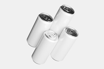 Four Aluminum Beverage Cans Arranged on a Light Background