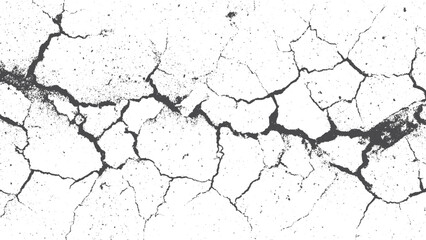 Surface cracks and fissures in ground, concrete, crevices from disaster top view.  crack white concrete wall texture. 