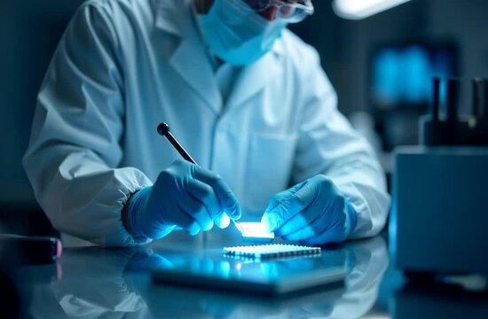 scientist in lab working on semiconductor chip