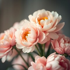 Close-up of delicate pink peonies in full bloom, soft focus, natural light.