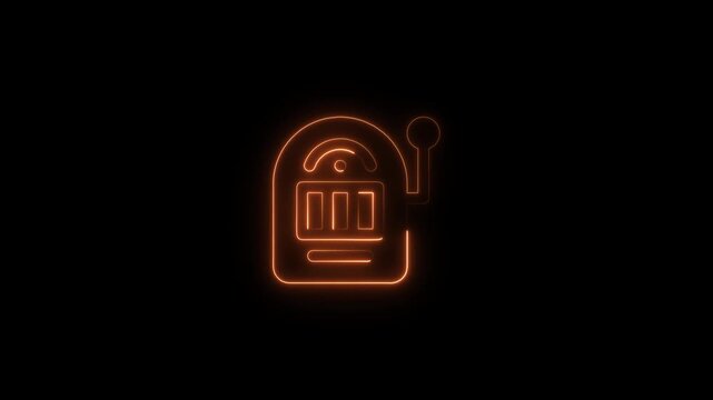 Neon glowing jukebox icon animation on black background retro music entertainment concept