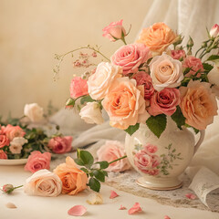 Obraz premium “Y2K Peach Roses with Dreamy Glow and Vintage Texture”