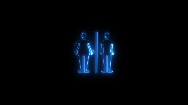 Neon silhouette comparison overweight to slim figure transformation concept blue glow on black