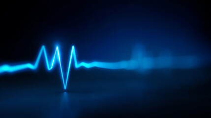 Blue glowing heartbeat or electrocardiogram (ECG) waveform on a dark background, symbolizing heart activity and medical monitoring