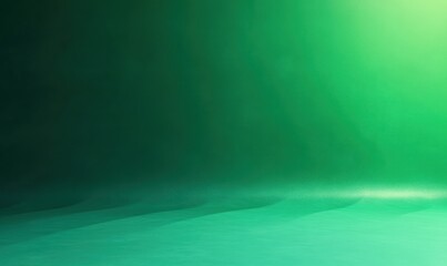 Empty green gradient background with soft lighting and subtle shadows creating a smooth textured surface and calm atmosphere