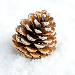 Flowers and Leaves in Christmas New year PNG concept. Frosted pinecone resting on a bed of snow, showcasing winter's beauty and nature's details.