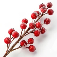 Flowers and Leaves in Christmas New year PNG concept. Frosted red berries on a branch, creating a wintry decorative element.