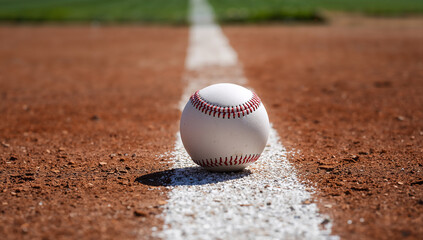 Baseball Close-Up on the Field's White Cut Line