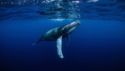 Naklejka premium Another View of Whale Swimming Underwater in the Ocean