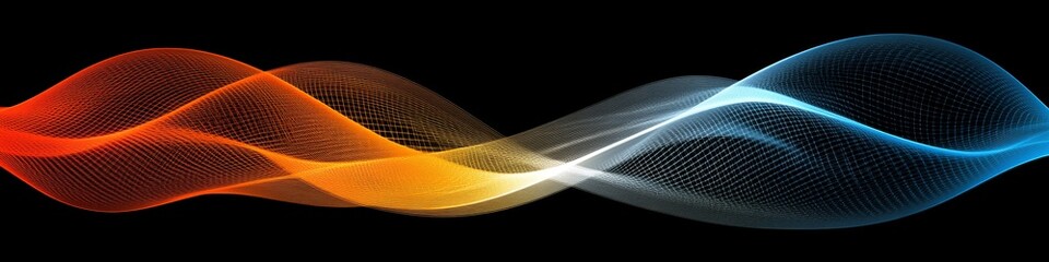 Colorful Waveforms on Matte Black Background, Abstract Dynamism with Flowing Gradients and Stripes.