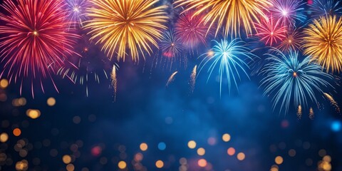 Fototapeta premium Vibrant and colorful fireworks exploding in the night sky for celebration