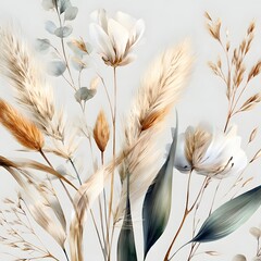 Gentle Botanical Display with Neutral Tone Palettes