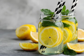 Refreshing Lemonade with Fresh Mint in Glassware