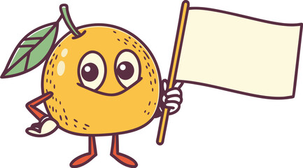 Obraz premium orange mascot holding blank banner advertising de