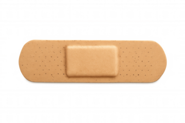 Adhesive medical bandage or plaster providing first aid and protection for wounded skin, transparent background