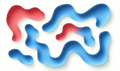 Abstract organic shapes in red and blue with smooth gradient shading on a light background, evoking fluidity and dynamic movement