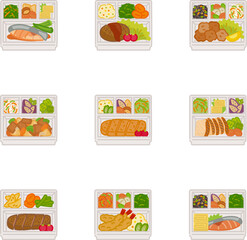 お弁当イラスト 配食サービス 食事アイコンセット