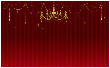 ゴシックな赤い壁紙とシャンデリアの装飾イラスト