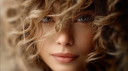 Blonde model showing her curly hair for hair salon poster