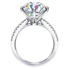 Watercolor style solitaire diamond engagement ring with pav band details isolate