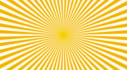 A dynamic sunburst design in golden yellow and white radiates from the center, creating a visually striking pattern with thin, converging lines against a vivid backdrop