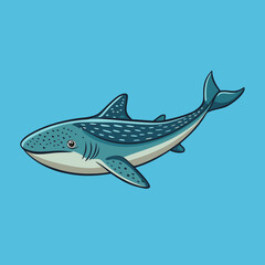 Cute cartoon whale shark swimming in blue water