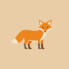 Obraz premium Cute cartoon fox standing on a light brown background
