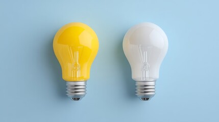 The idea of innovation and creativity is represented by a distinctive orange light bulb surrounded by white bulbs on a blue background