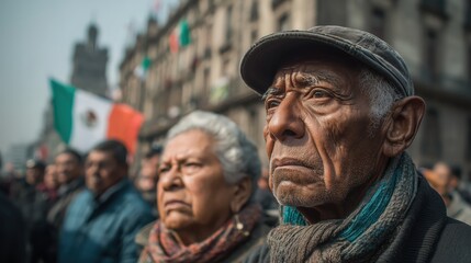 Mexican people participating in revolution day parade