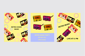 Abstract retro poster set design with vintage concept. Icon of retro cassette design. Vector illustration.