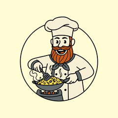 Illustration of a cheerful chef cooking food 