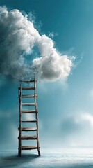 Ladder leaning against a cloud in a bright sky - conceptual surreal scene