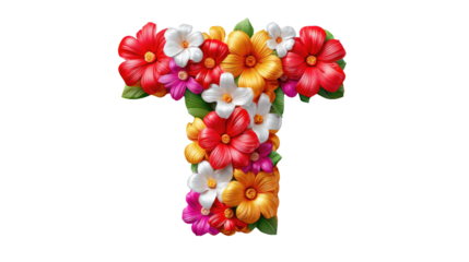 Floral Letter T: A beautifully crafted T formed with an array of vibrant flowers, blending the elegance of nature with the symbolism of typography.