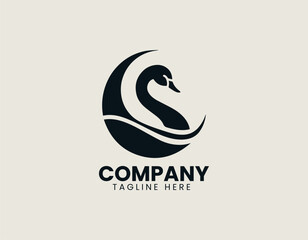 Obraz premium Crescent swan forming moon shape gracefully in elegant vector logo design illustration