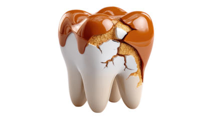 Decaying Tooth: A close-up view showcases the unhealthy state of a tooth. The intricate details expose its deterioration, crack, and internal damage.