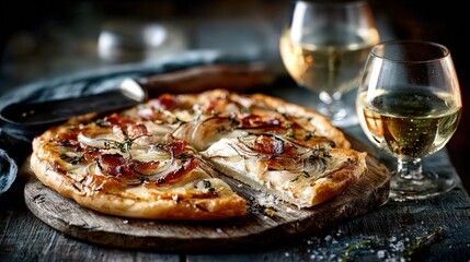 Rustic Alsatian Tarte Flambée - Gourmet French Cuisine Concept