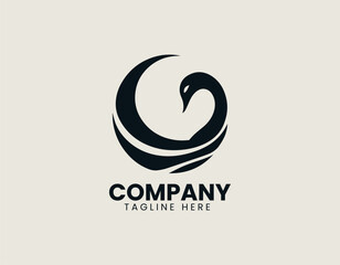 Crescent swan forming moon shape gracefully in elegant vector logo design illustration