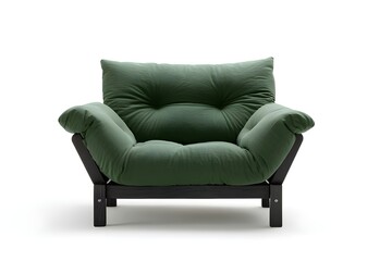 Fototapeta premium Green Cotton Futon Adjustable Back Ultra Realistic Convertible Sofa Bed Furniture Modern Comfortable Interior