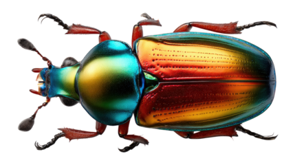 Radiant Beetle: A macro shot of a vibrant beetle showcasing iridescent body, exhibiting a spectrum of colors with intricate textures and patterns.