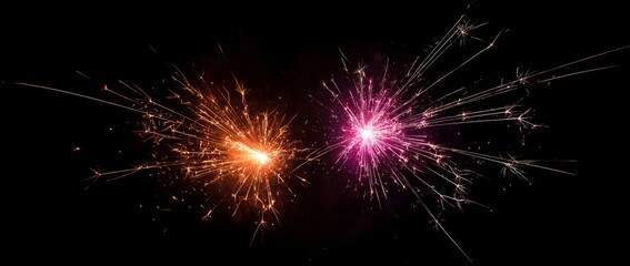 Fototapeta premium The night sky is filled with colorful fireworks that burst into a vibrant display of light and color, capturing the excitement of celebrations and festivities