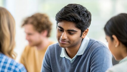 Indian male student participating in school support group — fostering peer guidance, empathy, and personal growth