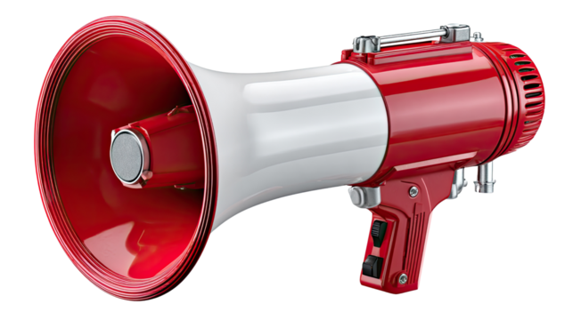 Red Megaphone Amplifying Communication: A bold, red megaphone commands attention, its sleek design and vibrant color signifying powerful communication and amplified voices.