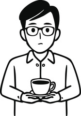 Illustration of a man in glasses holding a cup of coffee A moment of contemplation and warmth