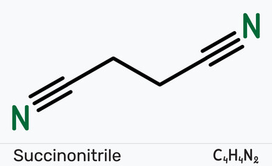 Succinonitrile molecule. Plastic crystal electrolyte for solid-state Li-ion batteries, phase-change thermal storage PCM, polymer composites for higher ionic conductivity. Vector illustration