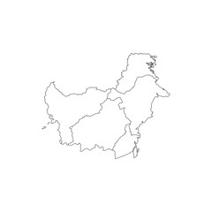 Fototapeta premium Kalimantan outline map illustration. Geographic map with provincial divisions representing Indonesian Borneo region. Flat design element for education, travel, and geography