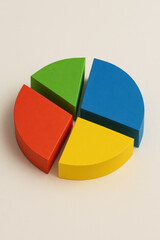 Fototapeta premium Geometric papercraft pie chart with bold color slices represents business data, visualization, and analytics vibrant and optimistic representation of progress